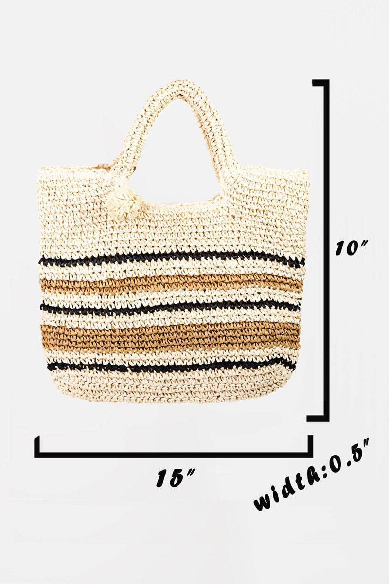 Fame Striped Straw Braided Tote Bag - Siennasass