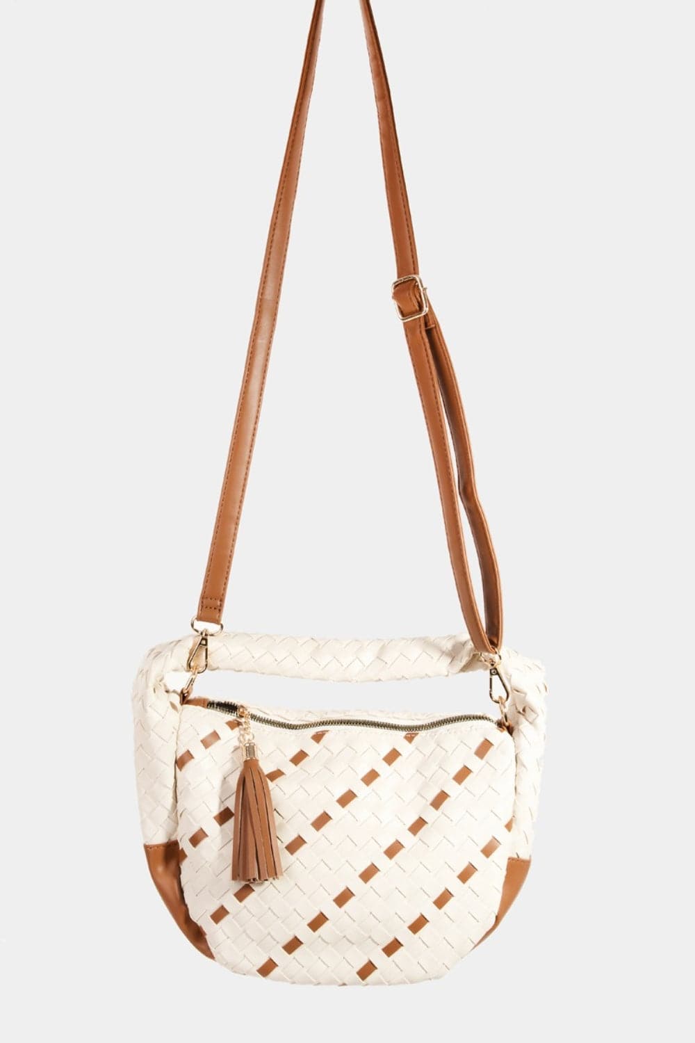 Fame Tassel Detail Weave Semi Circle Bag - Siennasass