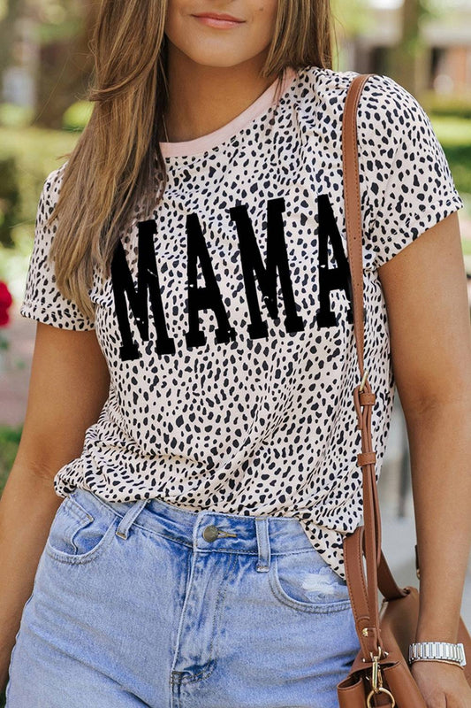 MAMA Animal Print Round Neck Short Sleeve T-Shirt - Siennasass