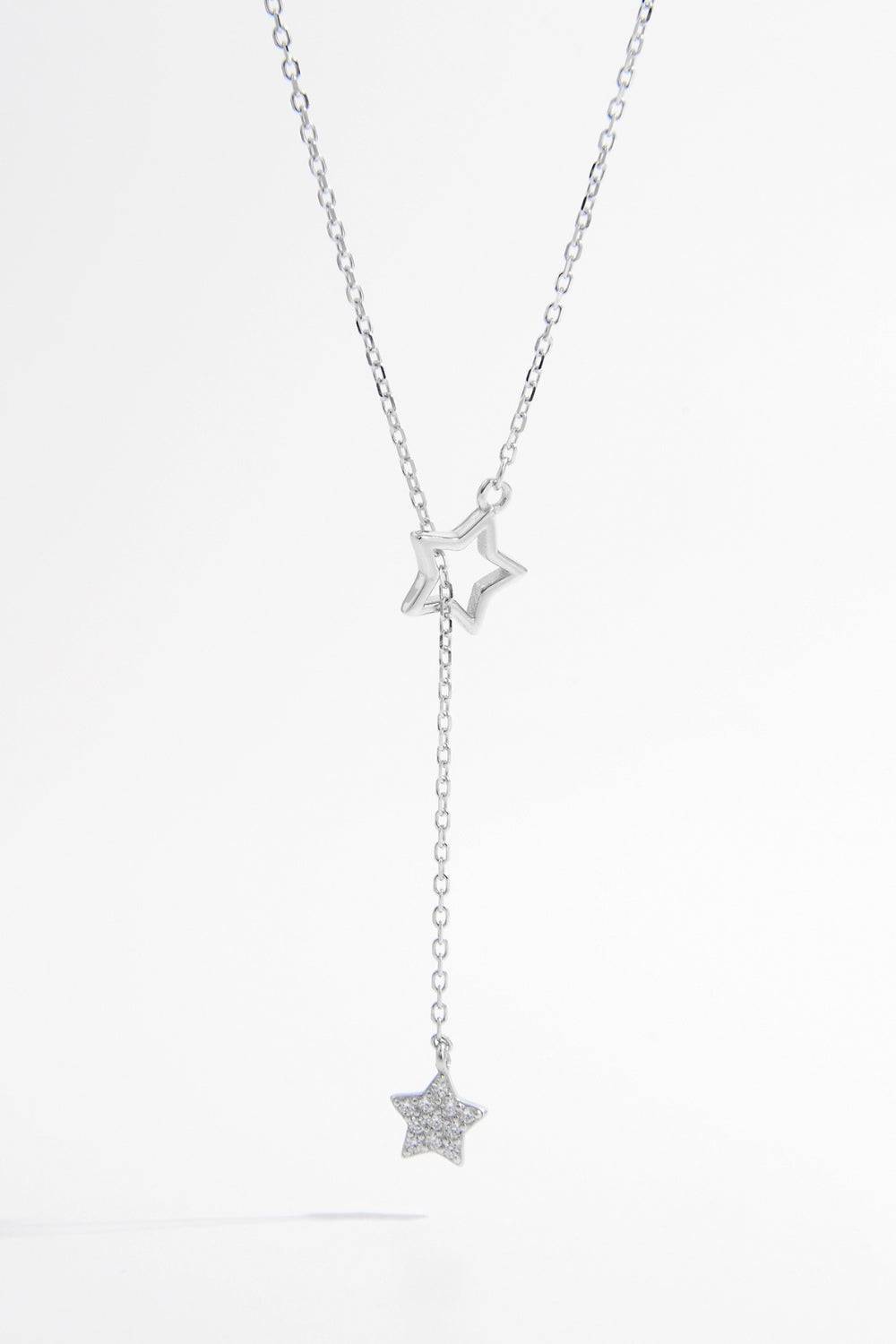 925 Sterling Silver Zircon Star Drop Necklace