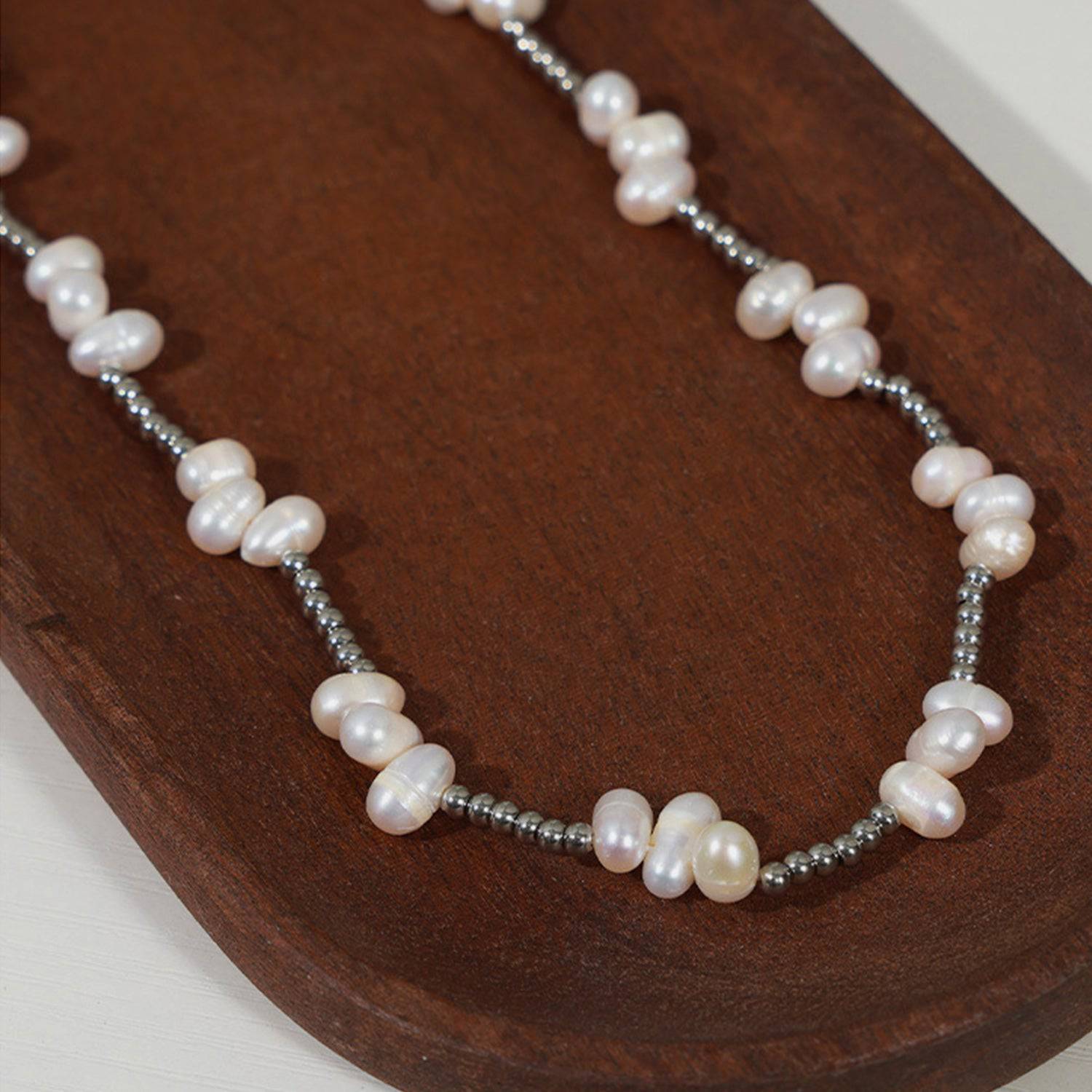 Freshwater Pearl Titanium Steel Bead Necklace - Siennasass