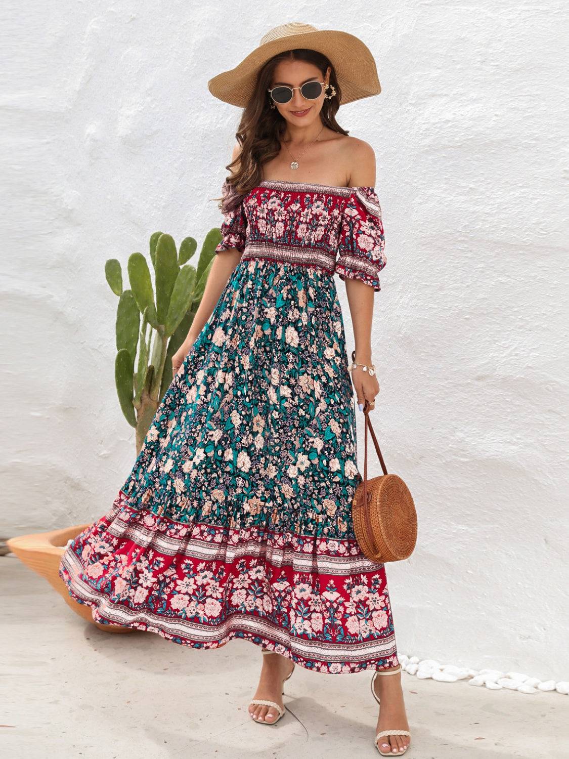 Floral Flounce Sleeve Midi Dress - Siennasass