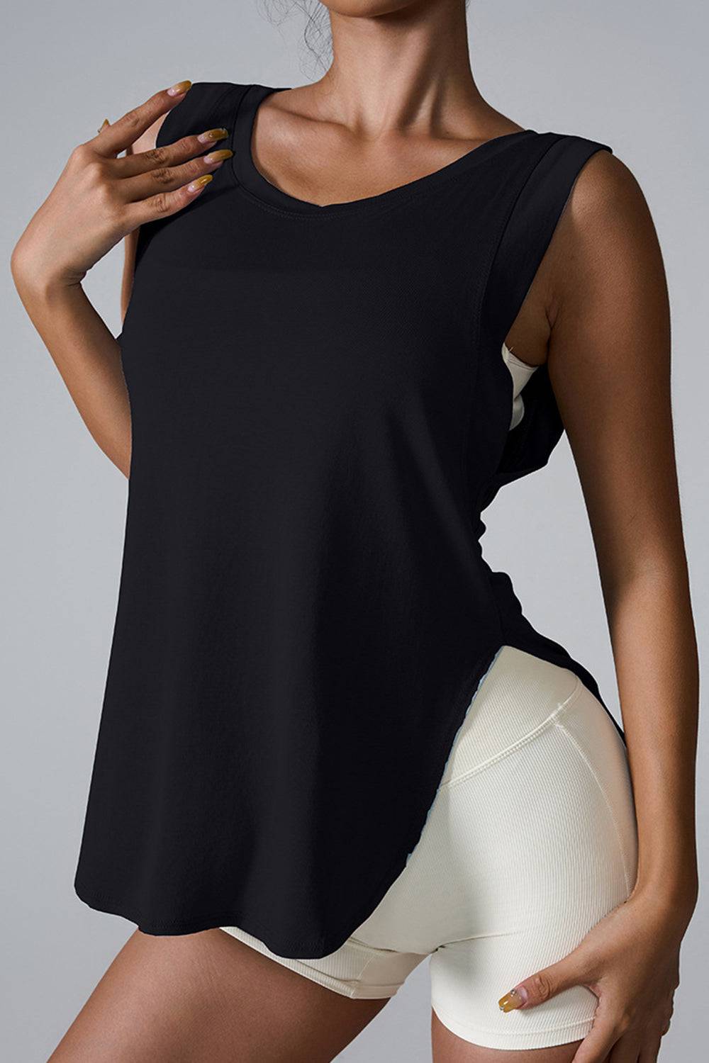 Slit Round Neck Active Tank - Siennasass