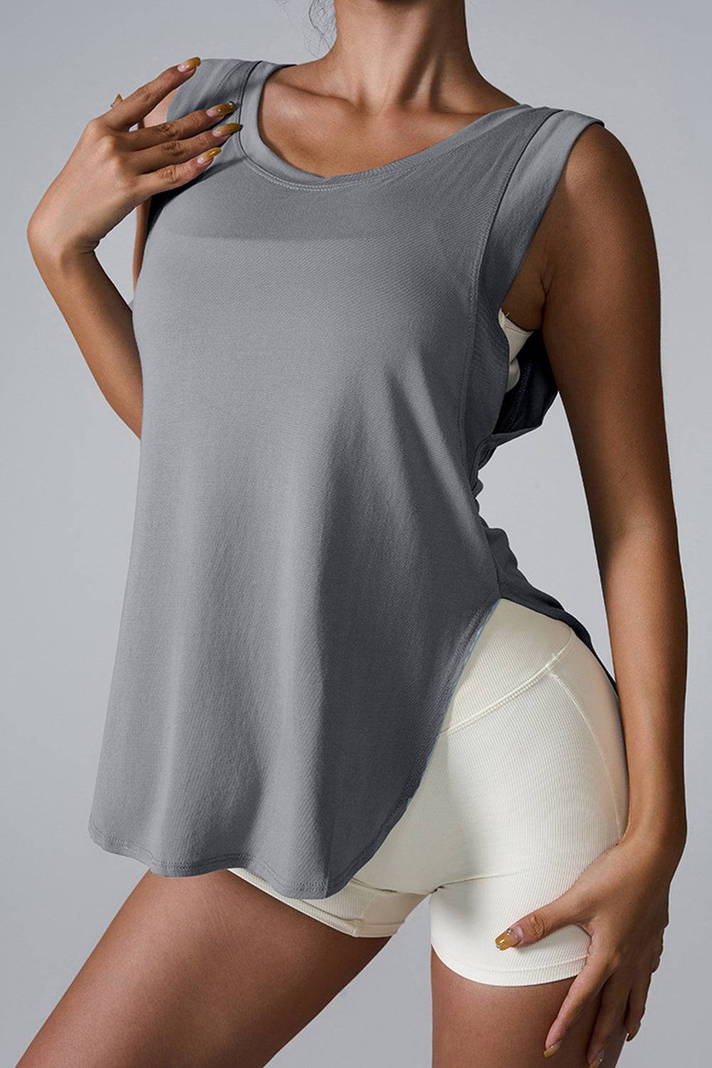 Slit Round Neck Active Tank - Siennasass