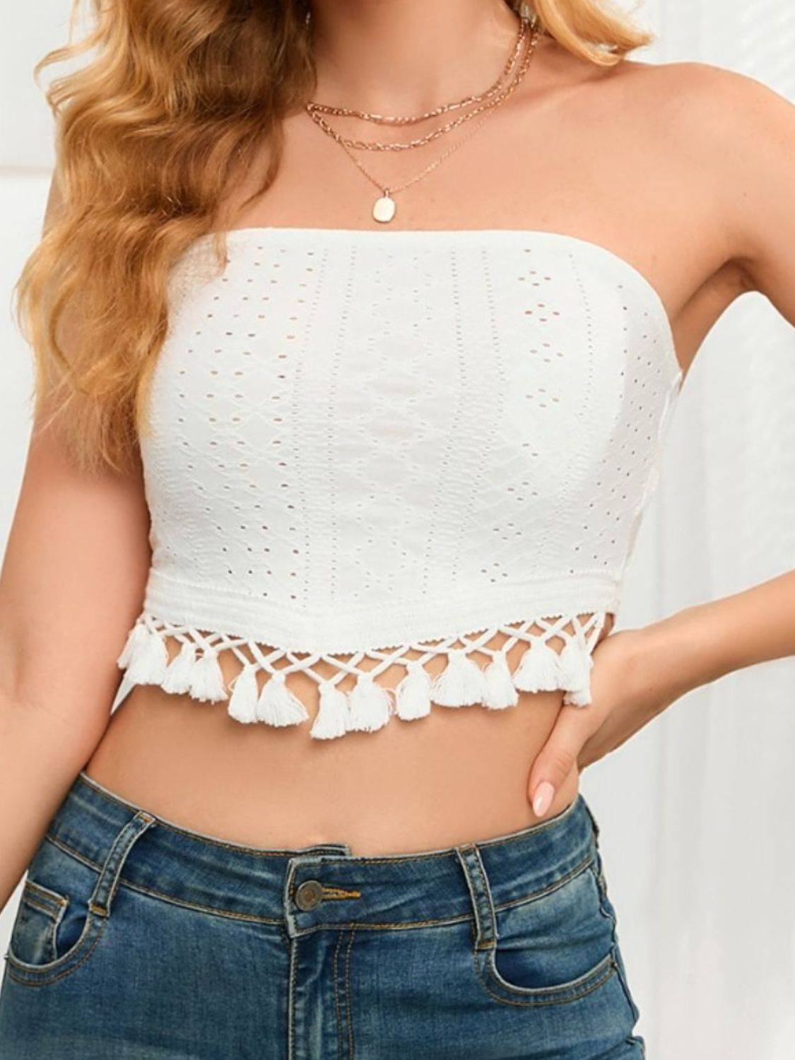 Tassel Eyelet Tube Top - Siennasass