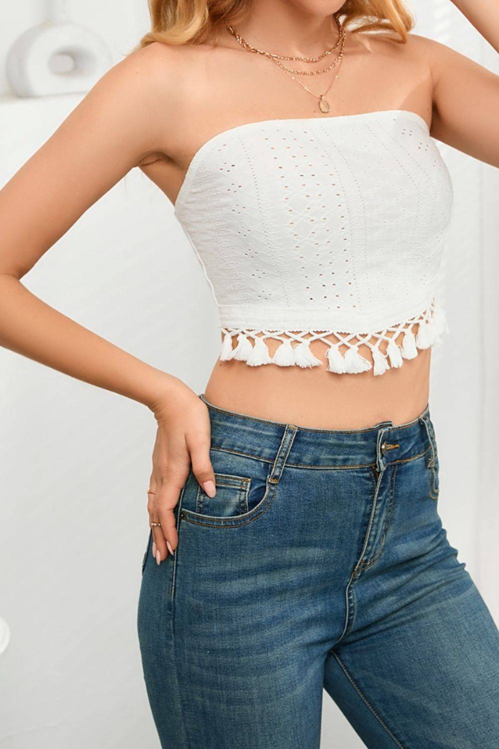 Tassel Eyelet Tube Top - Siennasass