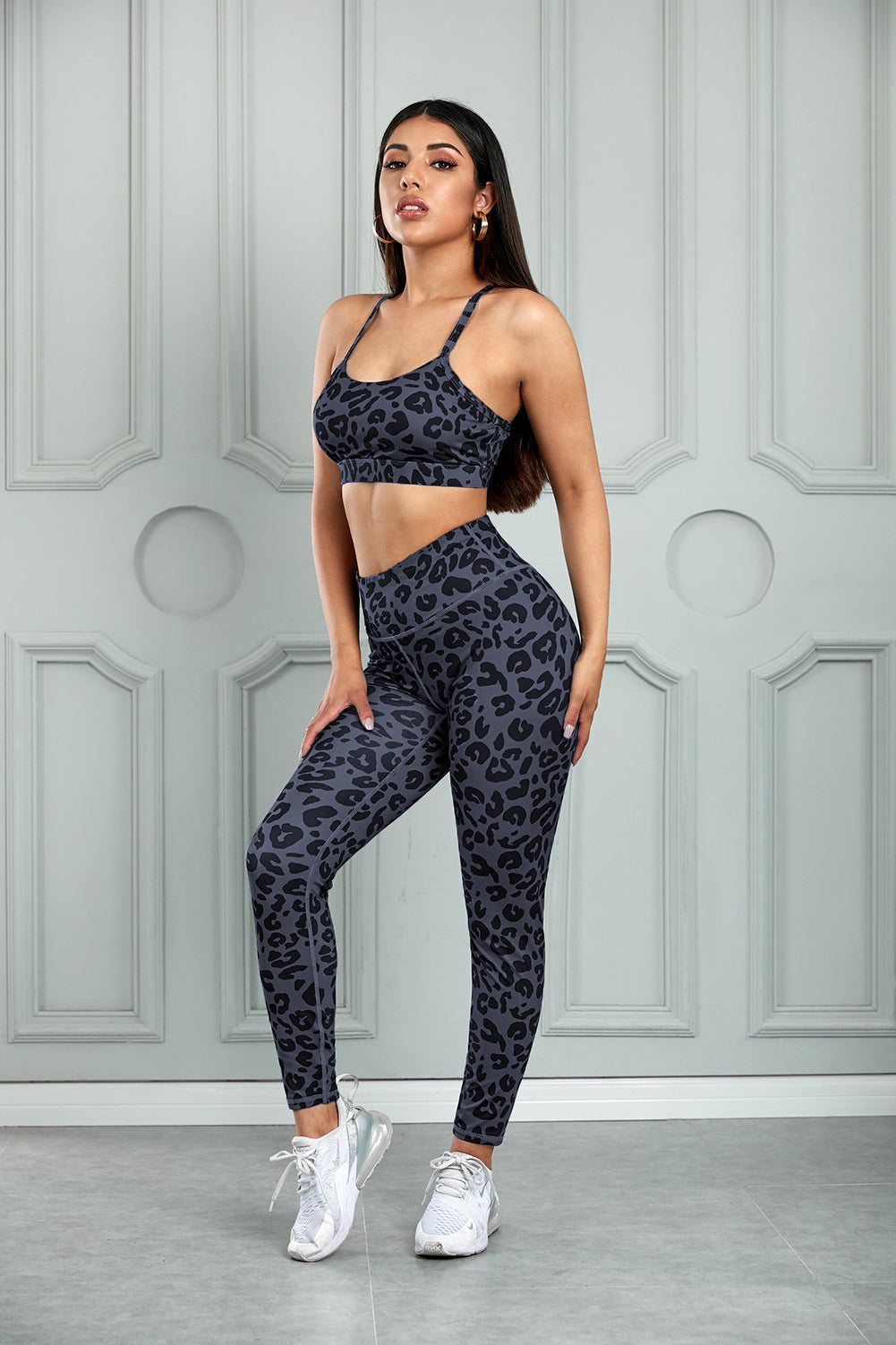 Leopard Cutout Sports Bra and Leggings Set - Siennasass