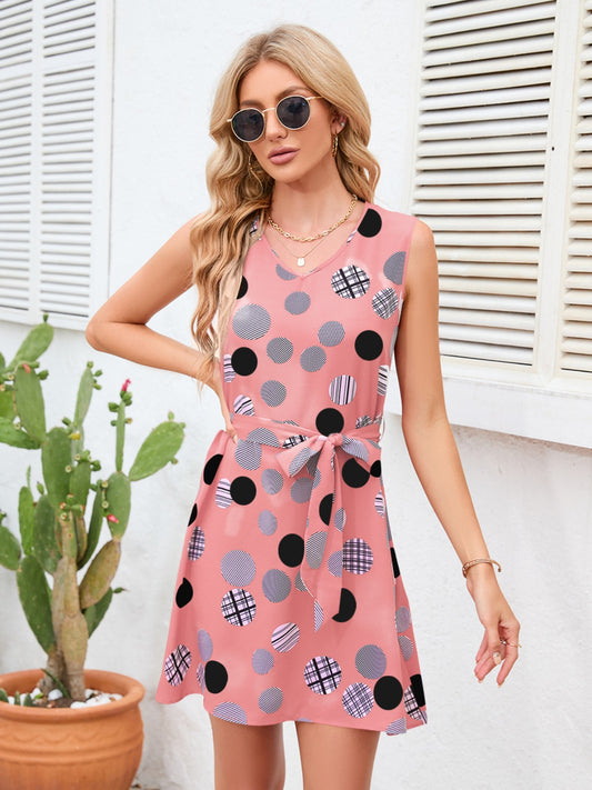 Tied Polka Dot V-Neck Dress - Siennasass