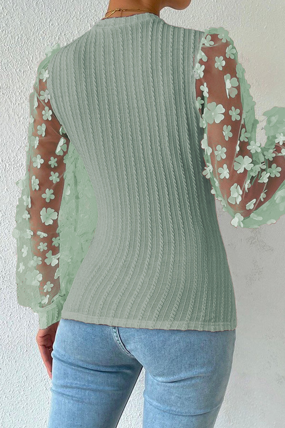 Double Take Textured Applique Long Sleeve Blouse - Siennasass