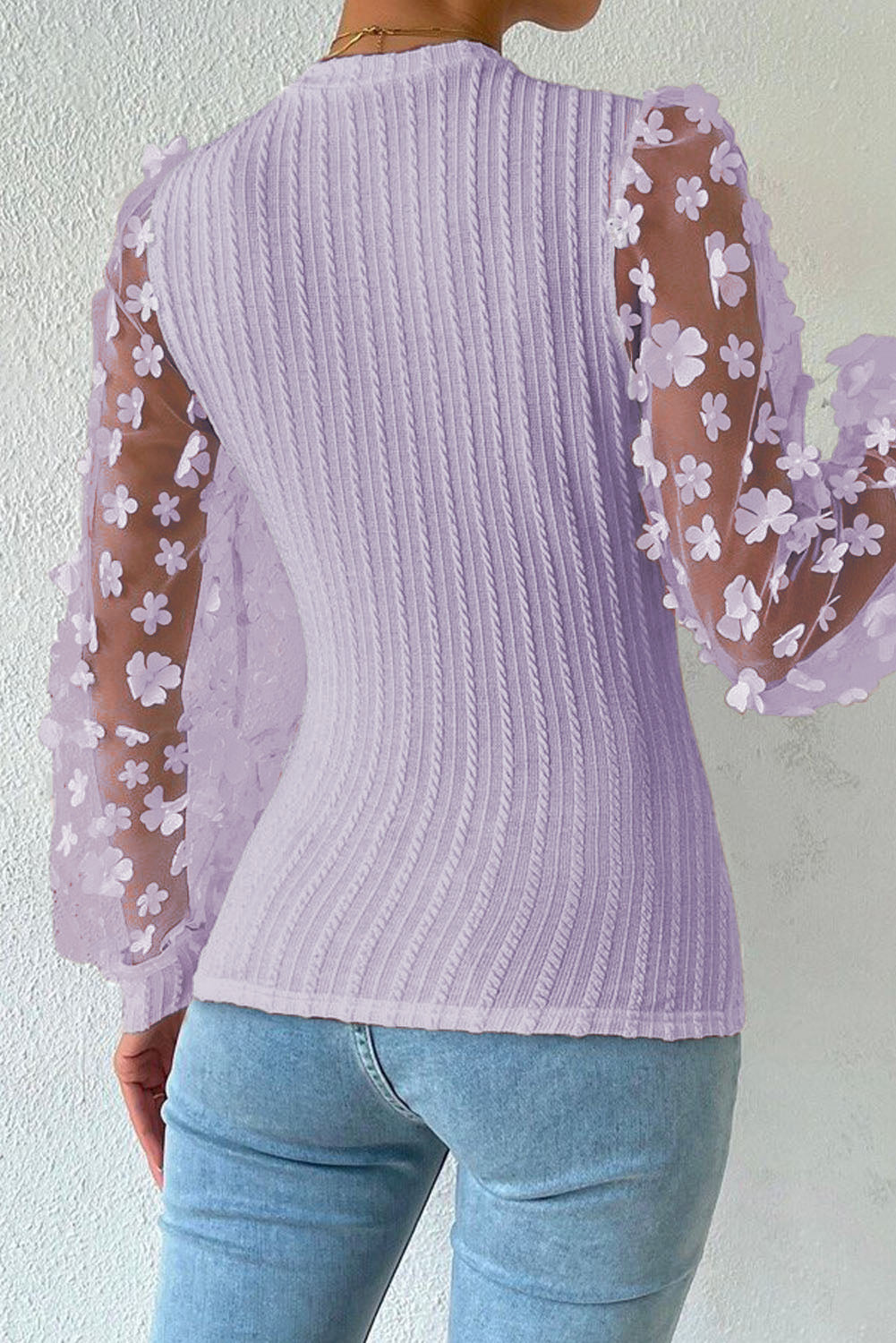 Double Take Textured Applique Long Sleeve Blouse - Siennasass