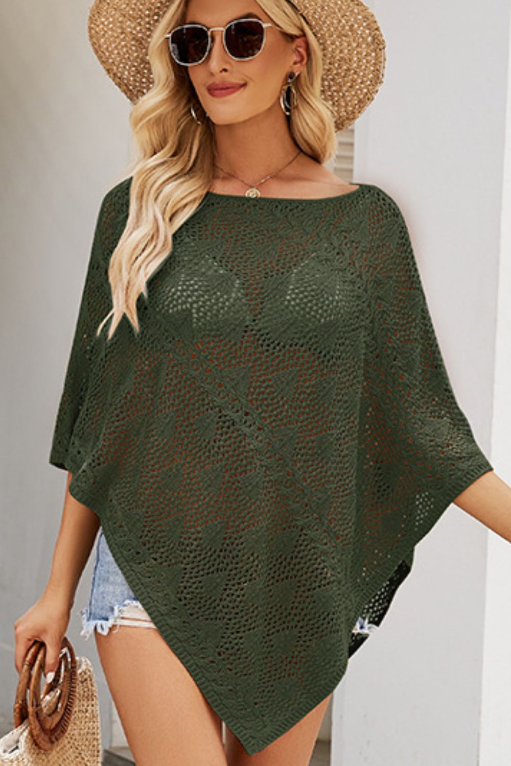 Openwork Boat Neck Shawl Cover Up - Siennasass