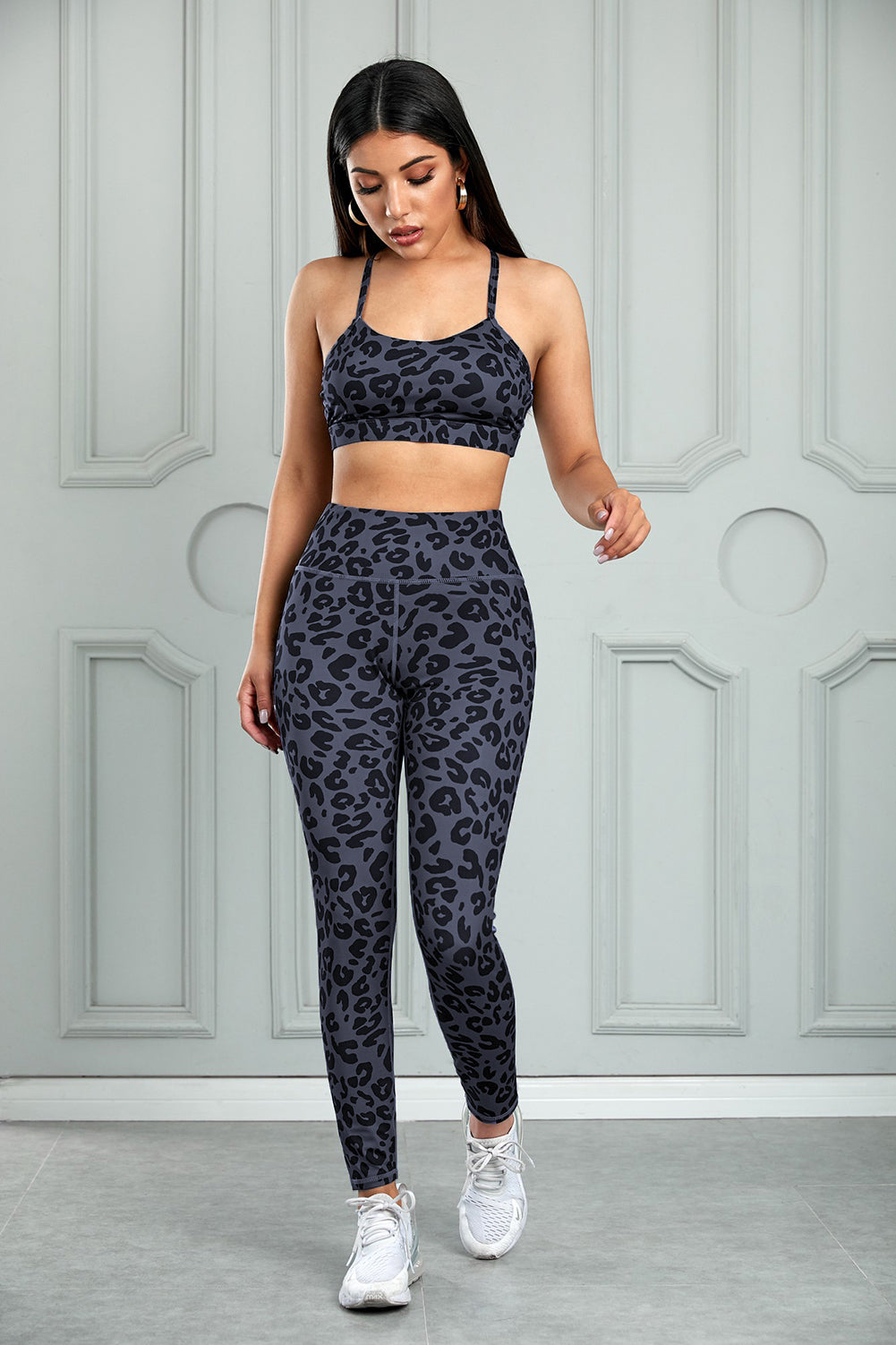 Leopard Cutout Sports Bra and Leggings Set - Siennasass