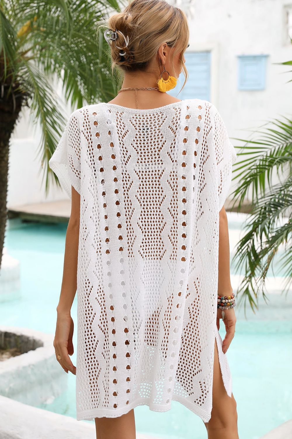 Openwork Plunge Dolman Sleeve Cover-Up Dress - Siennasass