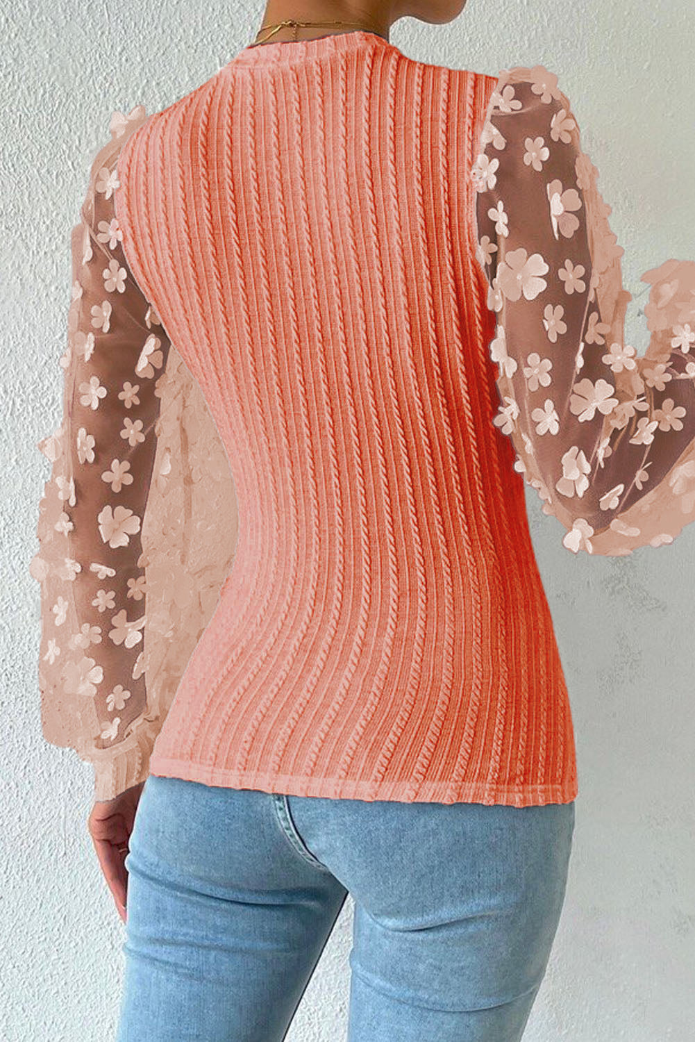 Double Take Textured Applique Long Sleeve Blouse - Siennasass