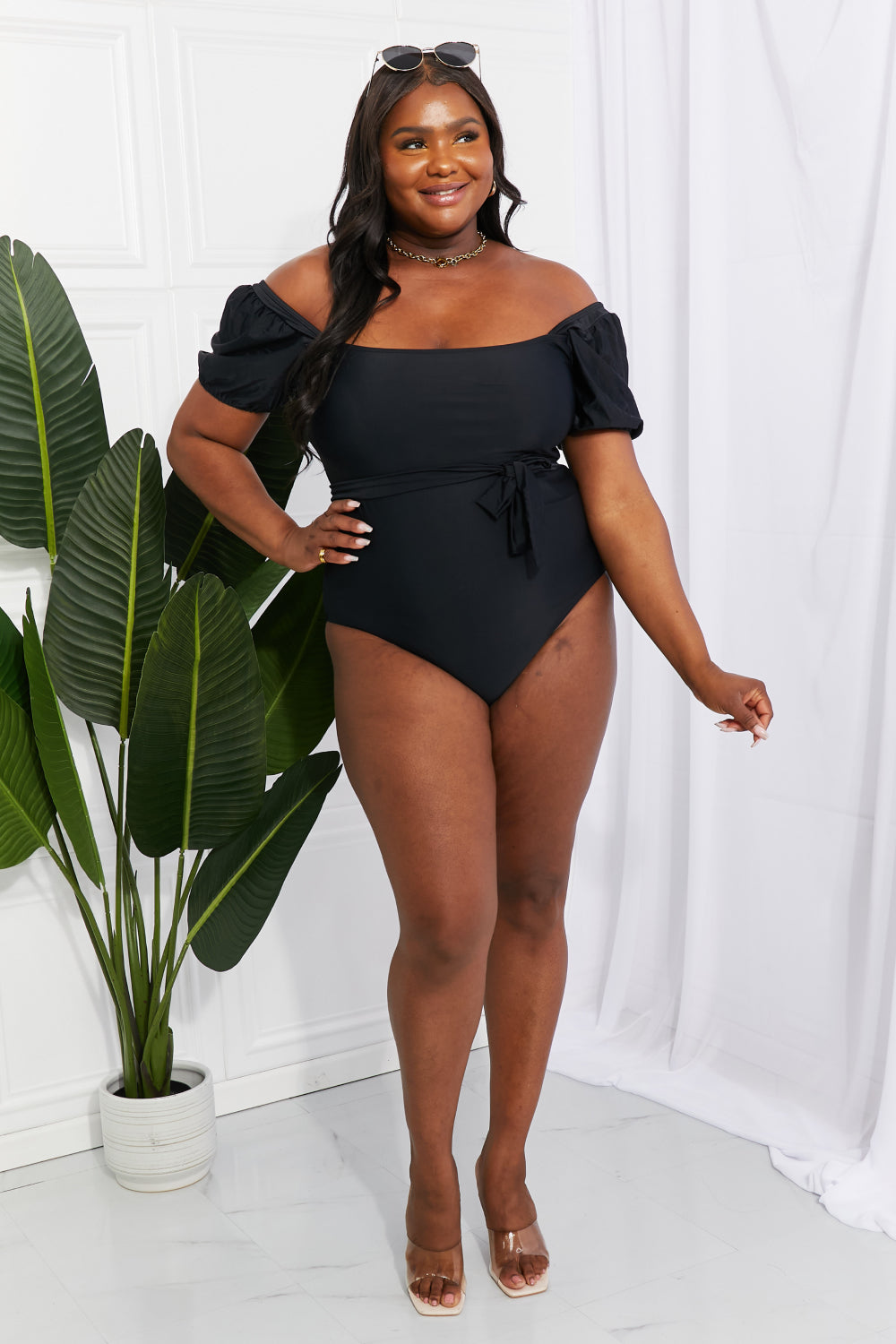 Marina West Swim Salty Air Puff Sleeve One-Piece in Black - Siennasass