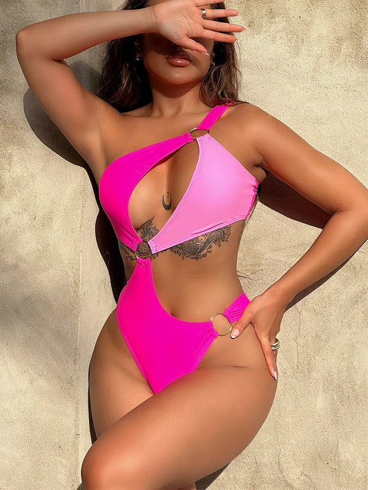 One-Shoulder Cutout Ring Detail One-Piece Swimsuit - Siennasass